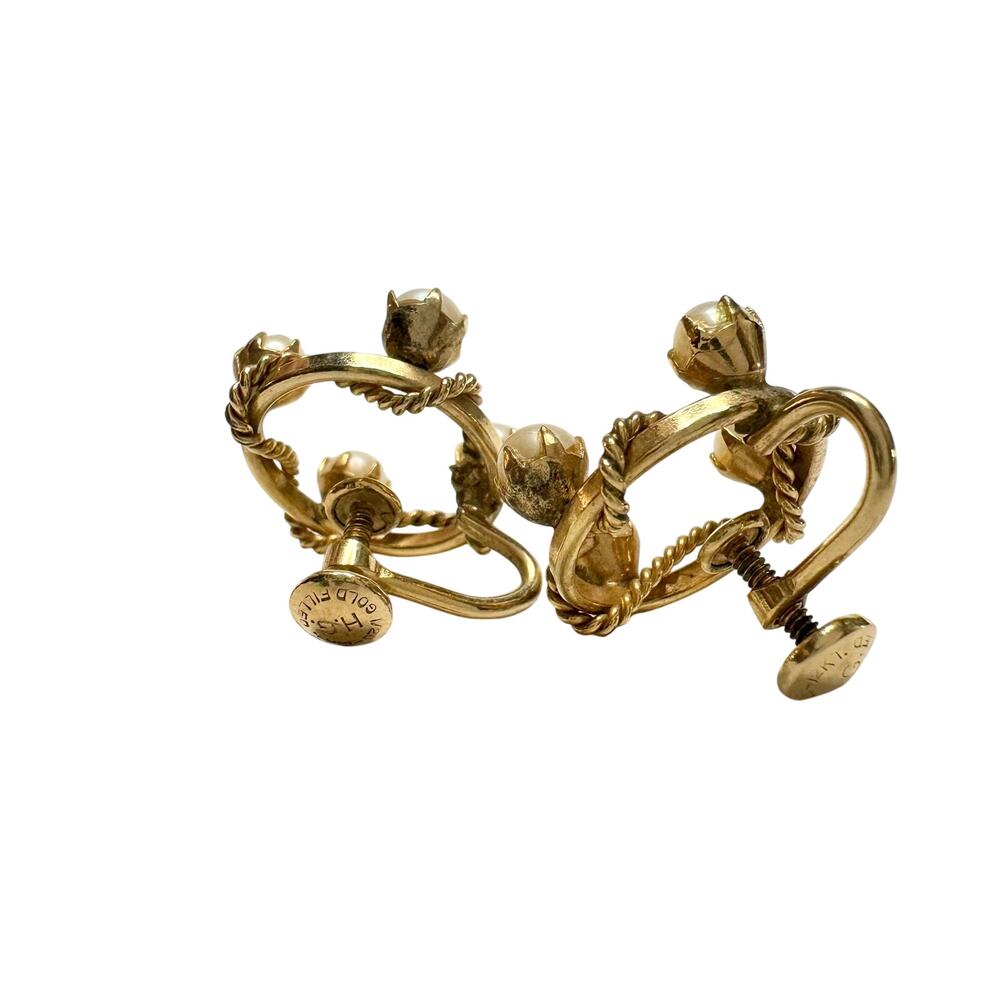 1950's Henry Griffith & Sons 1/20 - 12 K Gold Filled Pearl Screw back Earrings - Picture 6 of 13